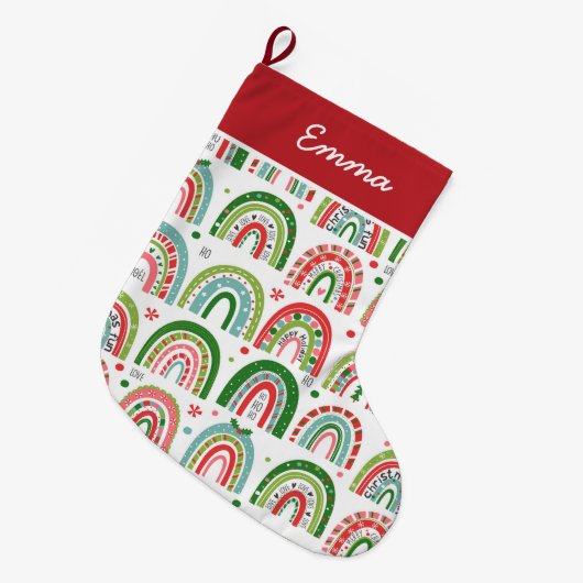 Boho Christmas Rainbow's Name Monogram Grote Kerstsok (Voorkant (Hangend))