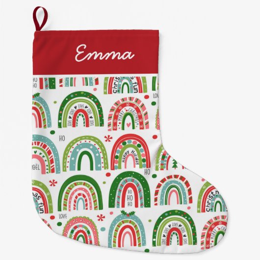 Boho Christmas Rainbow's Name Monogram Grote Kerstsok (Voorkant)