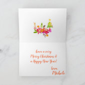 Boho Christmas Red Nose Rendier Floral Waterverf Feestdagen Kaart (Binnen)