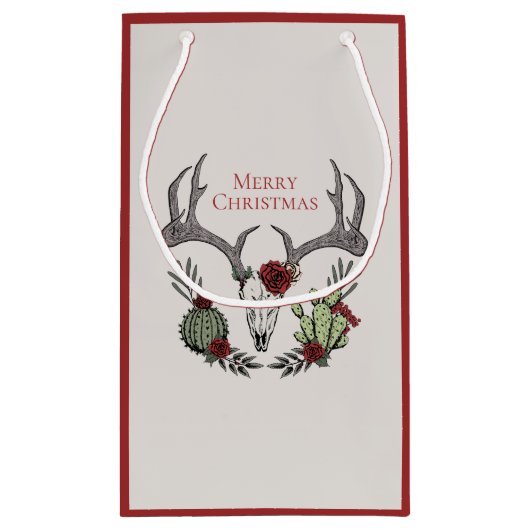 Boho Christmas Skull, Antlers, Rozen en Cactus Klein Cadeauzakje (Achterkant)