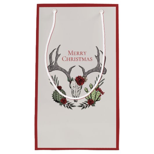 Boho Christmas Skull, Antlers, Rozen en Cactus Klein Cadeauzakje (Voorkant)