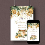 Boho Christmas winter vrijgezellenfeest welkomstbo Poster<br><div class="desc">Kerst winter thema theefeest bewerkbare sjabloon welkom teken poster digitale download,  waterverf kopje vrijgezellenfeest met sneeuwvlokken poinsettia en koekjes pijnboomtakken casual lettertype</div>