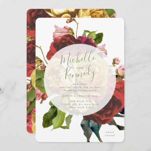 Boho Circle English Rozen Wedding Kaart (Voorkant / Achterkant)