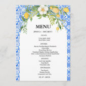 Boho citroen blauw mediterraan tegel Italiaans bru Menu (Voorkant)