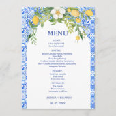 Boho citroen blauw mediterraan tegel Italiaans bru Menu (Voorkant)