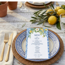 Boho Citroen Blauwe Mediterraanse tegel Italiaanse Menu