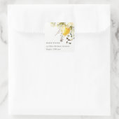 Boho Citroen Geel Waterverf Bloemen Adres Vierkante Sticker (Tas)