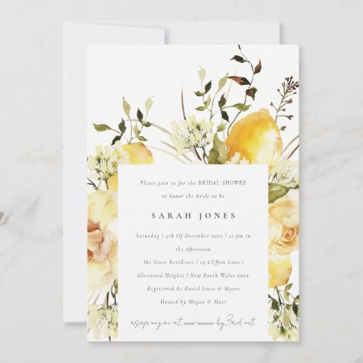 Boho Citroen Geel Waterverf Bloemen Vrijgezellenfe Kaart (Voorkant)