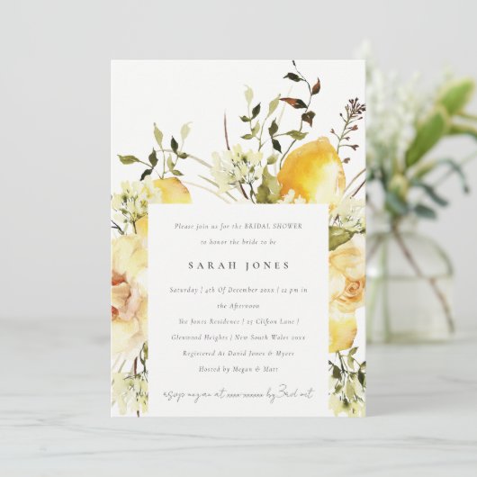 Boho Citroen Geel Waterverf Bloemen Vrijgezellenfe Kaart (Staand voorkant)