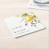 Boho citroen geel Waterverf bloemenbruiloft Kartonnen Onderzetters (Schuin)