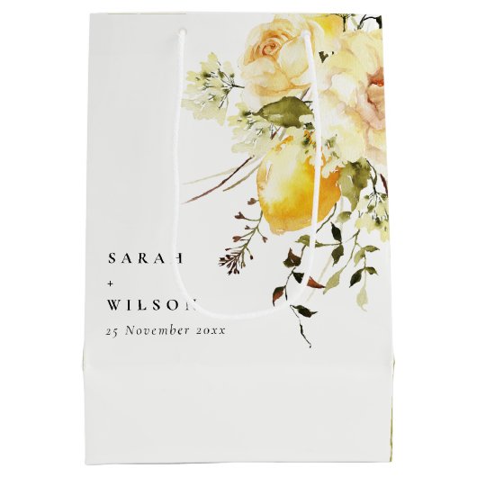 Boho citroen geel Waterverf bloemenbruiloft Medium Cadeauzakje (Achterkant)