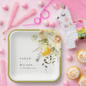 Boho citroen geel Waterverf bloemenbruiloft Papieren Bordje (Feest)