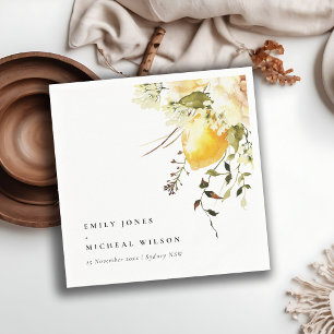 Boho citroen geel Waterverf bloemenbruiloft Servet