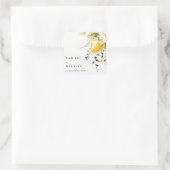 Boho citroen geel Waterverf bloemenbruiloft Vierkante Sticker (Tas)