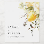 Boho citroen geel Waterverf bloemenbruiloft Wijn Etiket (Enkel label)