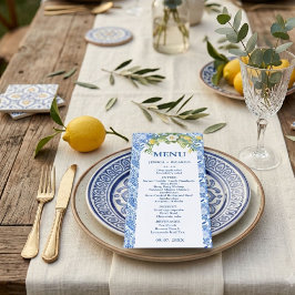 Boho Citroenblauwe Mediterraanse tegel Italiaanse Menu