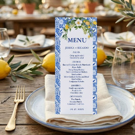Boho Citroenblauwe Mediterraanse tegel Italiaanse Menu