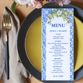 Boho Citroenblauwe Mediterraanse tegel Italiaanse Menu