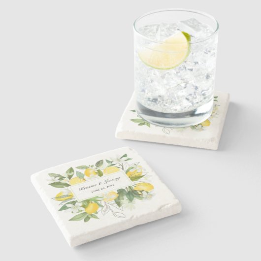 Boho citroenen Waterverf Botanische groen bruiloft Stenen Onderzetter (Zijkant)