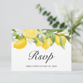 Boho Citroenen Witte Bloemen Groen Huwelijk RSVP Kaartje (Staand voorkant)