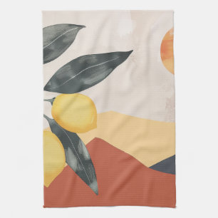 Boho citroentak met zon minimalistische abstracte theedoek