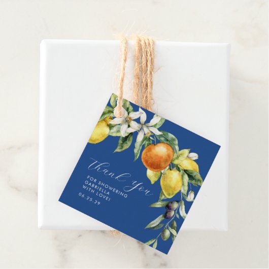 Boho Citrus Blauwe Bruiloft Thank You Bedankjes Labels (In situ)