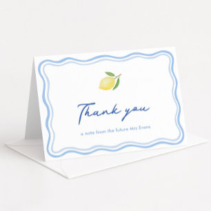 Boho Citrus Bord Blue Doodle Border Baby shower Bedankkaart