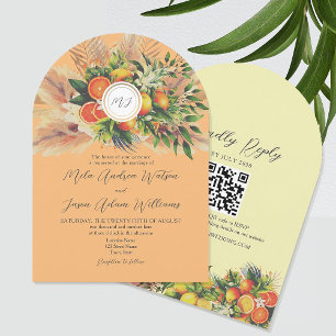 Boho Citrus bruiloft uitnodiging met QR-code