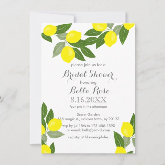 Boho Citrus Lemon Bridal Shower Invitations Kaart (Voorkant)