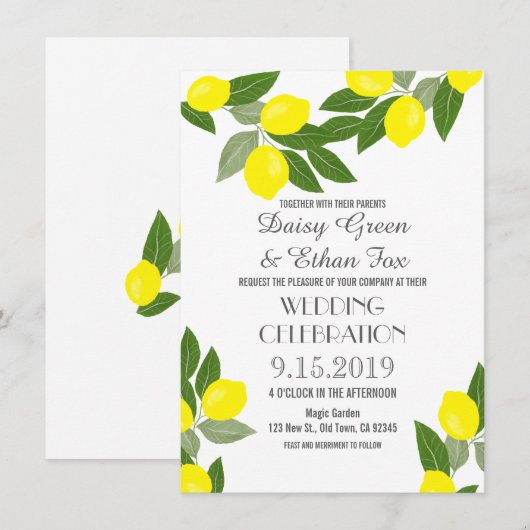 Boho Citrus Lemon Wedding Invitations Kaart (Voorkant / Achterkant)