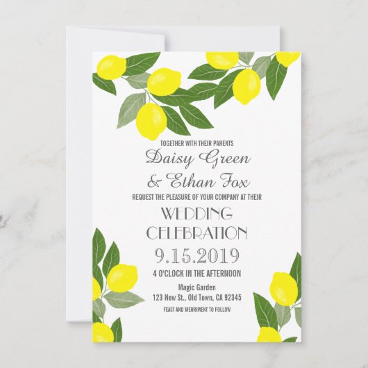 Boho Citrus Lemon Wedding Invitations Kaart (Voorkant)