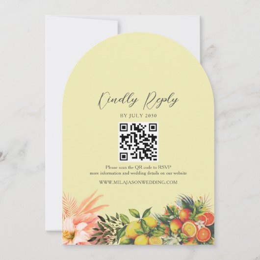 Boho Citrus QR Wedding Kaart (Achterkant)