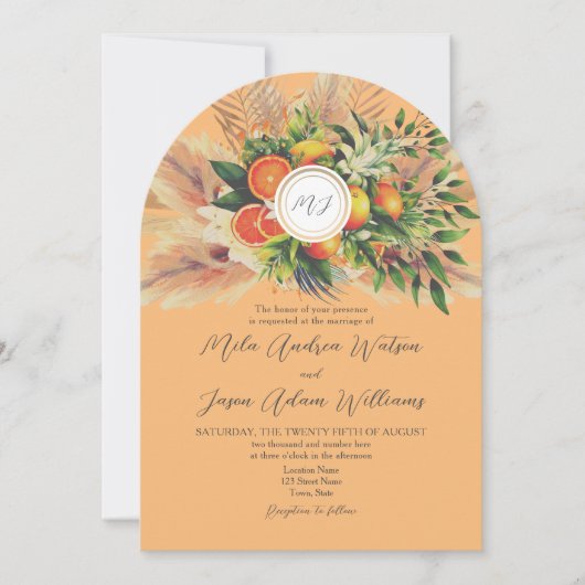 Boho Citrus QR Wedding Kaart (Voorkant)