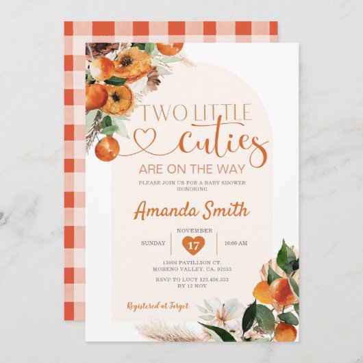 Boho Citrus Sinaasappel Twee kleine cutie zijn op Kaart (Voorkant / Achterkant)