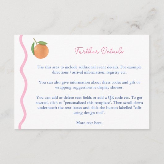 Boho Citrus Squiggle Trouwdouche Details Informatiekaartje (Voorkant)