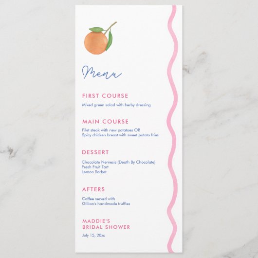 Boho Citrus Trouwdouche Individuele plaatsnamen Menu (Voorkant)