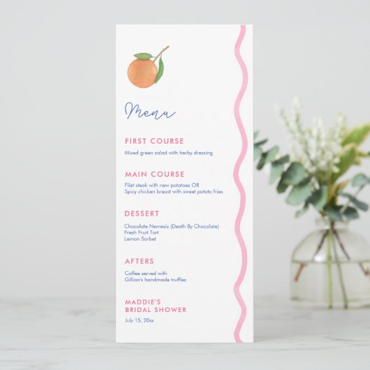 Boho Citrus Trouwdouche Individuele plaatsnamen Menu (Staand voorkant)