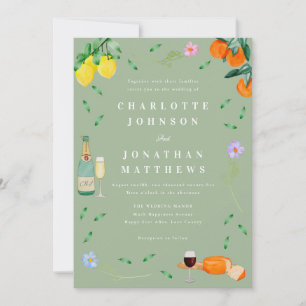 Boho Citrus & Wijn Salie Groene Trouwdag Kaart
