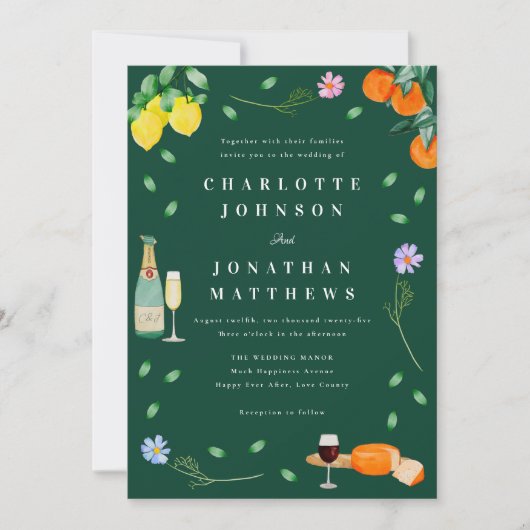 Boho Citrus & Wine Groene Trouwdag Kaart (Voorkant)