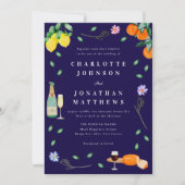 Boho Citrus & Wine Marineblauwe Trouwdag Kaart (Voorkant)