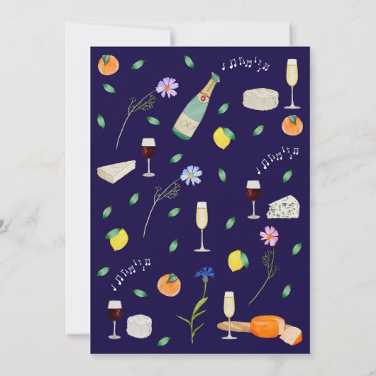 Boho Citrus & Wine Navy Blue Wedding Kaart (Achterkant)