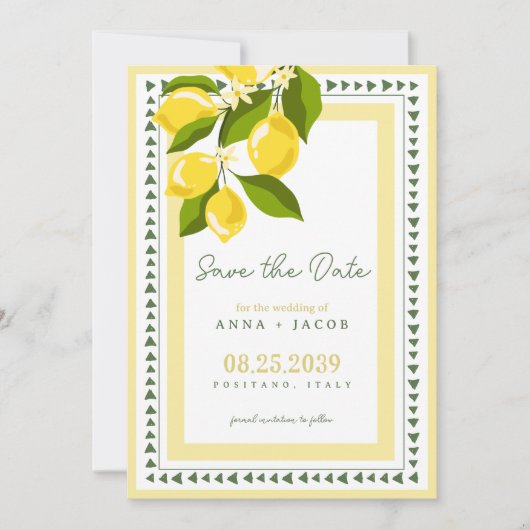 Boho Citrus Yellow Lemon Italian Wedding Save The Date (Voorkant)