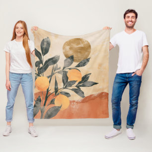 Boho citrusboom met zon en bergen fleece deken