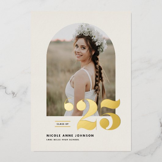 Boho Class of 2025 Arch Photo Afstuderen Folie Uitnodiging (Voorkant)