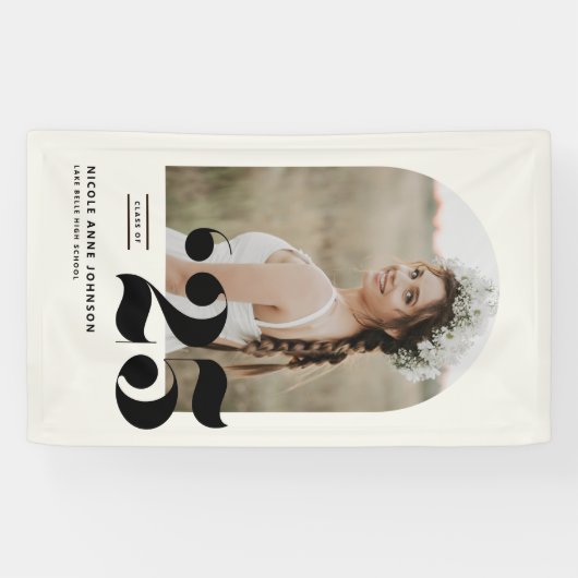 Boho Class of 2025 Arch Photo Afstuderen Spandoek (Horizontaal)