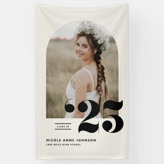 Boho Class of 2025 Arch Photo Afstuderen Spandoek (Verticaal)