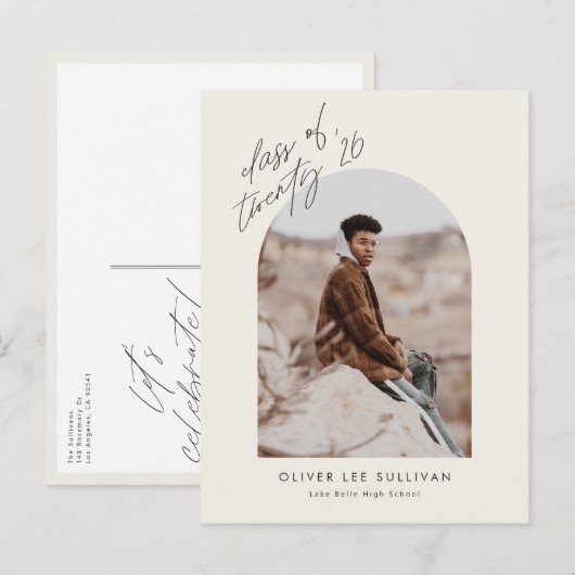 Boho Class of 2025 Arch Photo Afstuderen Uitnodiging Briefkaart (Voorkant / Achterkant)