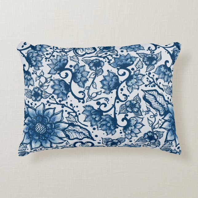 Boho Classic Blue Florals | Grote herhaling Accent Kussen (Voorkant)