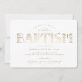 Boho Classy Goud/Wit Typografie Elegant Doop Kaart (Voorkant)
