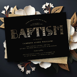 Boho Classy Goud/Zwart Typografie Elegant Doop Kaart